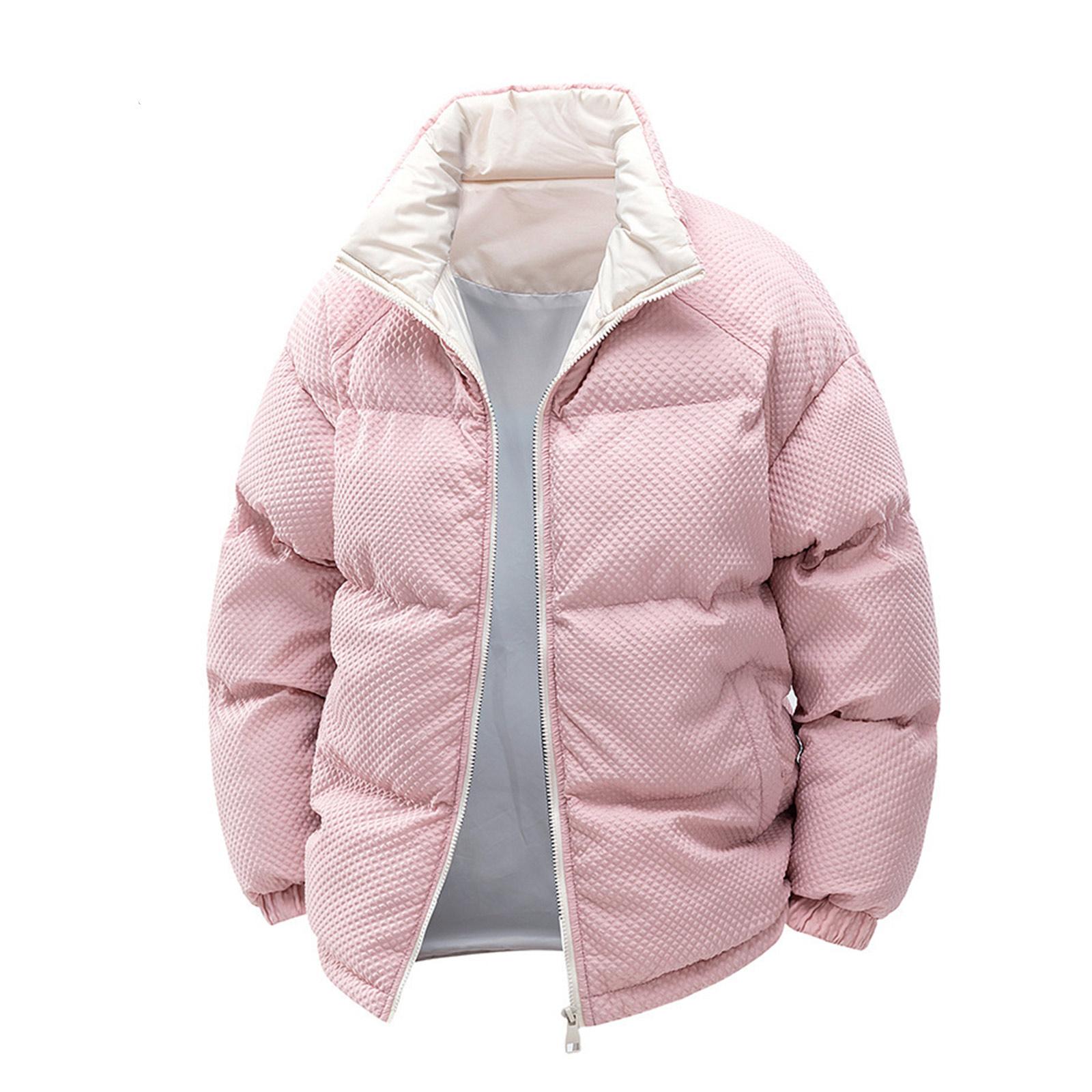 

Men s Stand Collar Solid Color Jacket Plus Velvet Thickened Couple Casual Comfortable Cotton Jacket XXL розовый