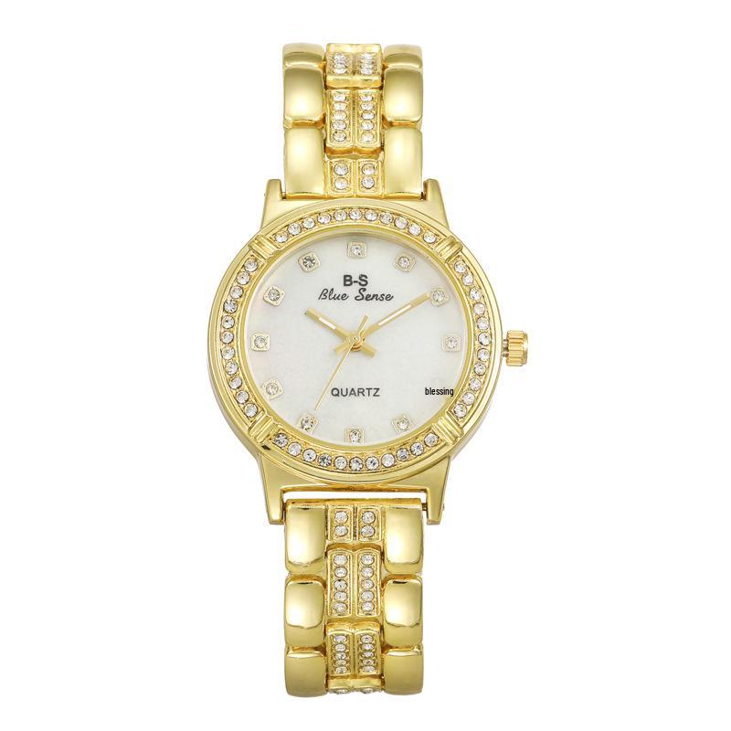 Elegant Rhinestone-Trimmed Quartz Women s Watch with Alloy Steel Band золотой
