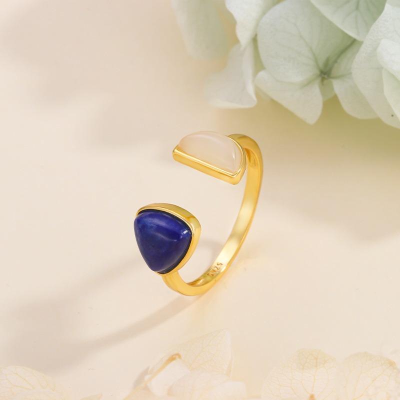 S925 sterling silver ring women's opening silver inlaid lapis lazuli temperament niche ring fashion versatile jewelry gift