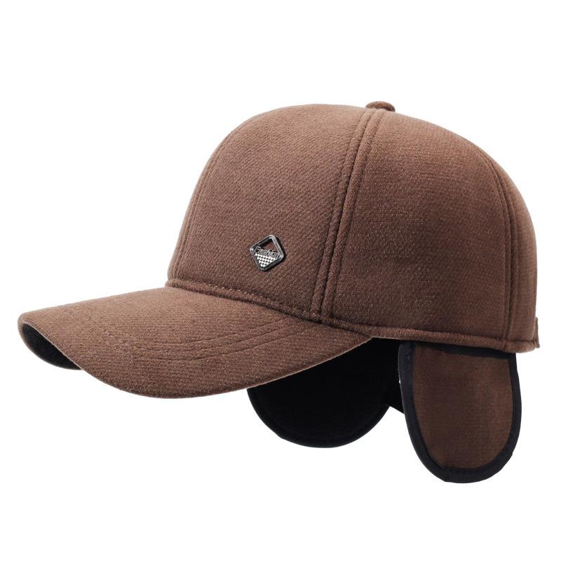 Men's Cap Autumn Winter Middle-Aged Thick Woolen Baseball Cap Windproof Ear Protection for The Elderly