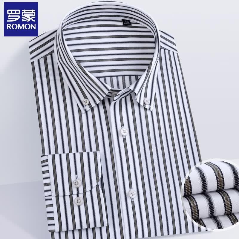 Luomeng Men s Striped 200S Cotton Long-Sleeve Non-Iron Shirt 180/100A