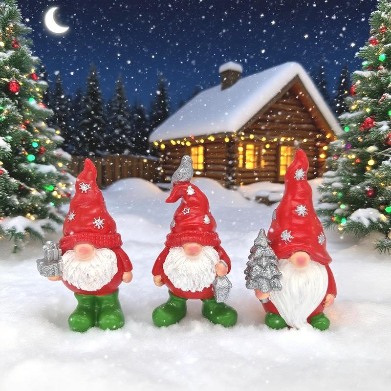 3pcs Christmas Dwarf Resin Crafts Gnome Statues Home Bedroom Decorations Ornaments Holiday Gifts