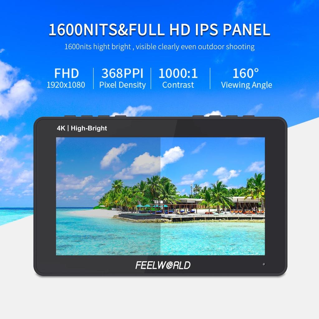 FEELWORLD F5 PROX 1600nit DSLR Camera Field 3D LUT Waveform 4K 1920x1080 Compact Full HD F970 and Storage 5.5-inch High-Brightness Monitor,