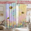 2D Flat Printing 2pcs Curtains Cute Bee Rainbow Flowers Digital Printed Polyester Drapes Family Party Use for New Year and