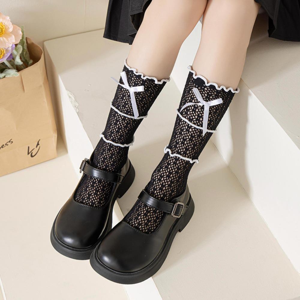 Meias para meninas primavera e verão meias de renda lolita versão coreana três camadas renda laço renda meninas pilha princesa meias