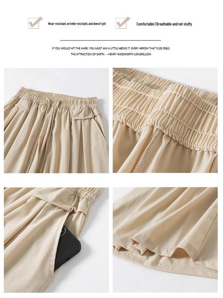 Ledové hedvábí Yamamoto culottes: Zeštíhlující, splývavé kalhoty se širokými nohavicemi na jaro/léto.