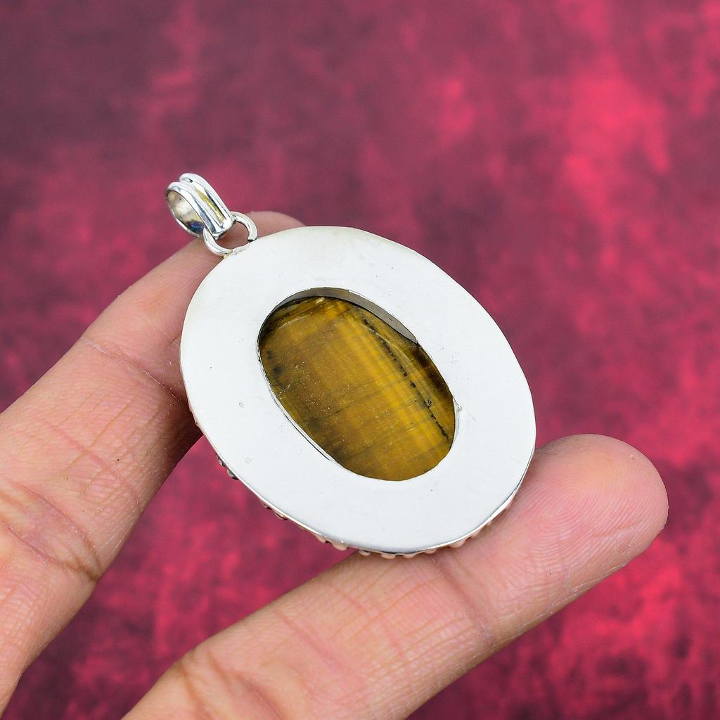 Tiger's Eye Gemstone Jewelry, 925 Solid Sterling Silver Jewelry For Her, Handmade Gorgeous Jewelry, New Brand Designer Pendant For Love