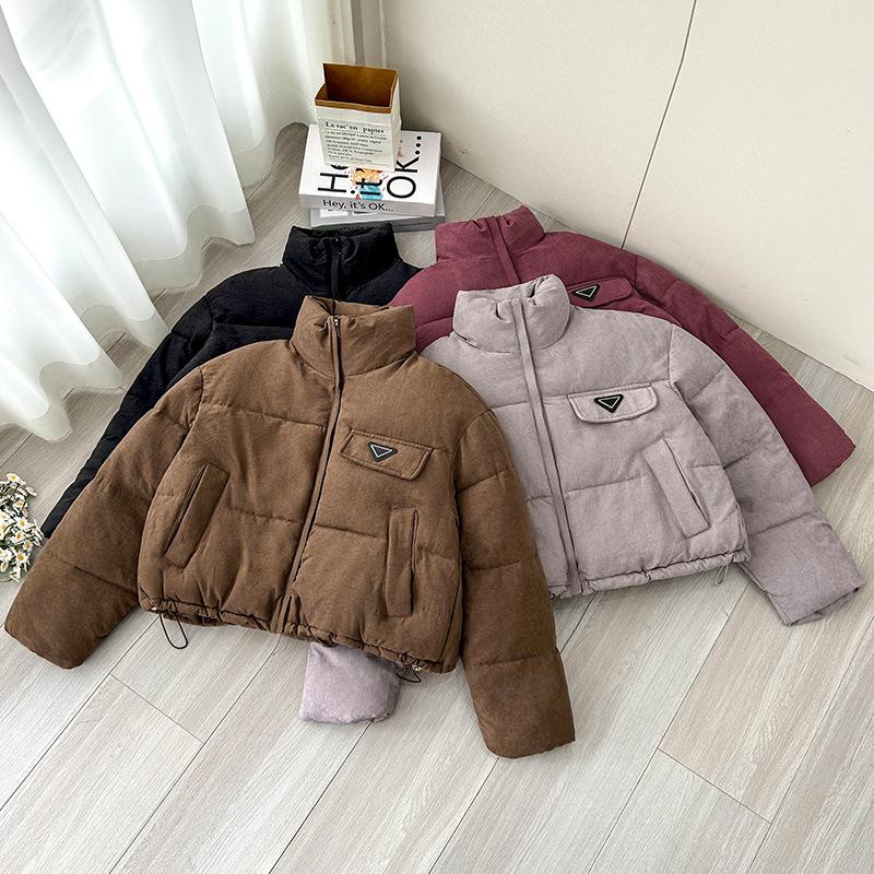 Short Stand Collar Loose Warm Coat Basic Jacket with Adjustable Hem