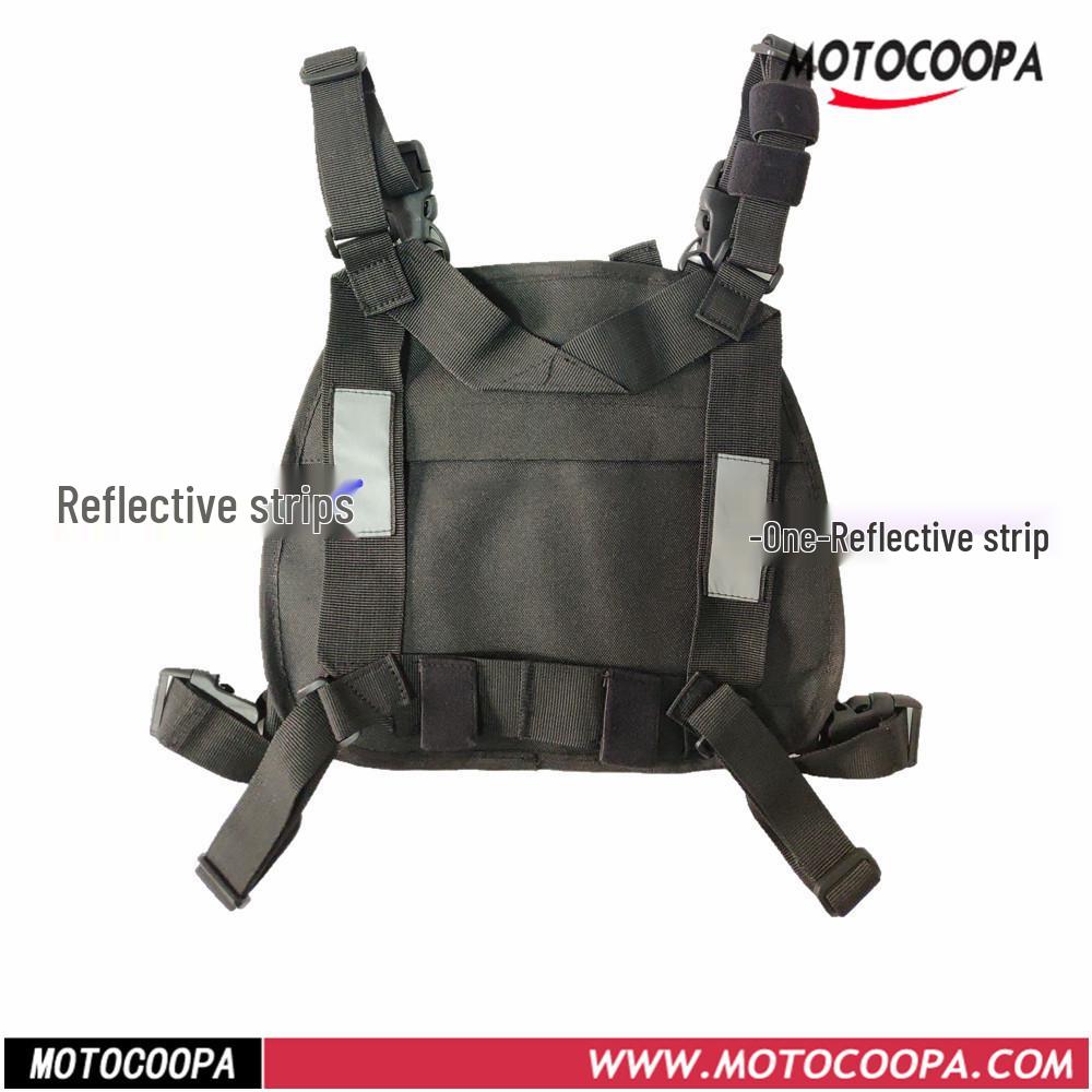 Adjustable Black Tactical Chest Pack for Walkie-talkie, Phone, GPS, and Laptop.