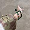 High-end Dark Green Jadeite Bracelet for Women, Natural Red Agate Crystal Beaded Bracelet, Light Luxury