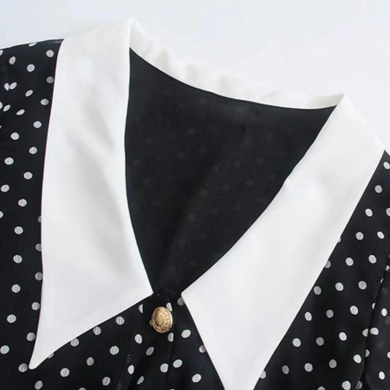 Women's Fashion Summer Spring Polka Dot Print Long Sleeve Slim Casual Dresses
