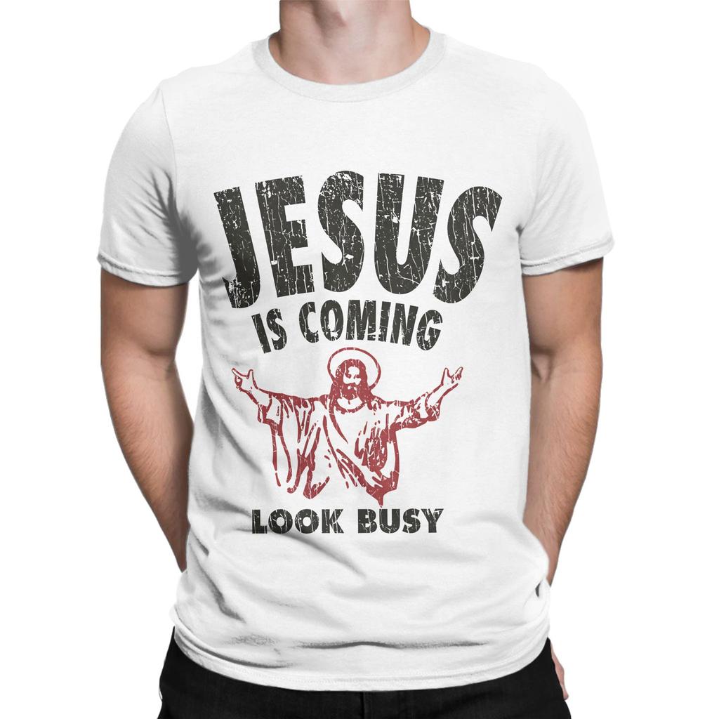 Jesus Is Coming Look Busy 1992 Funny 100 Cotton TShirt Jesus Tees Tops For Unisex