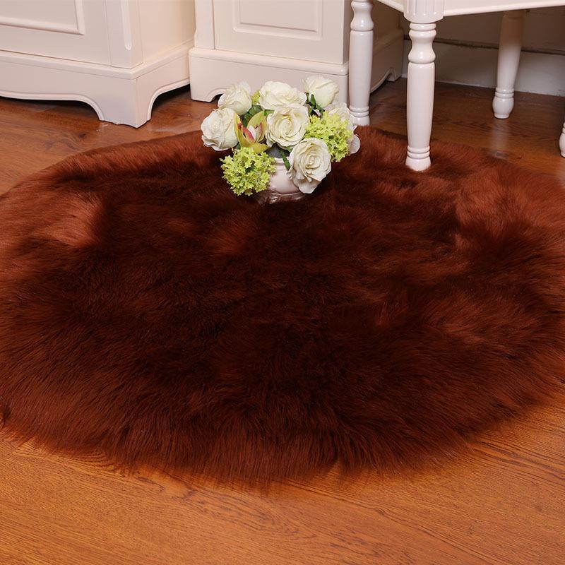 Nordic Style Faux Wool Round Plush Rug - White Solid Color Carpet for Room 
