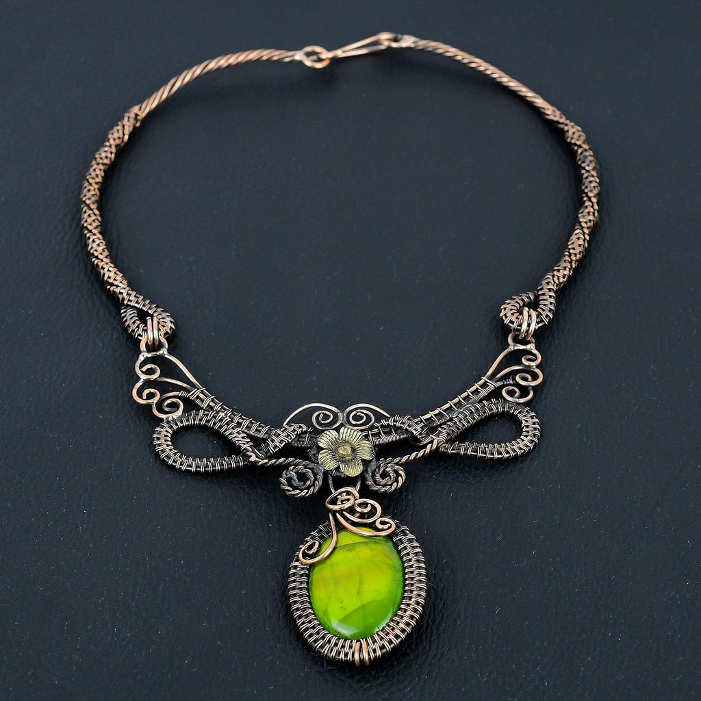 Green Flash Labradorite Necklace Handmade Jewelry, 999 Copper Wire Wrapped Necklace Designer Gemstone Jewelry Adjustable Chain Necklace Gift For Mom