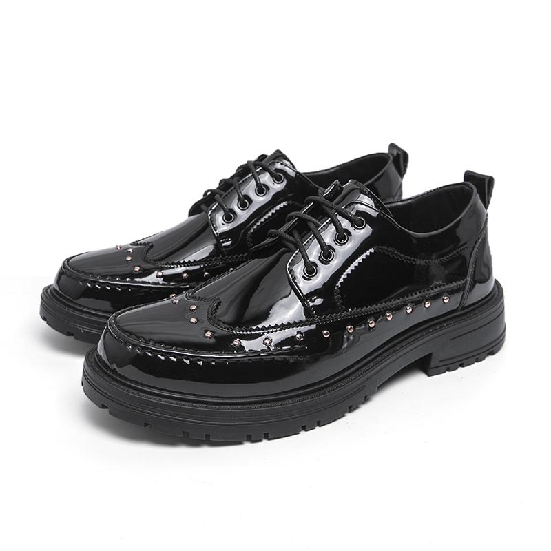 Trend Leather Platform Shoes For Men Classic Brogues Chunky Social Leather Shoes Man  Derby Casual Business Shoes