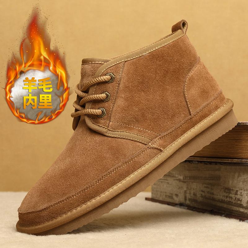 New Men Shoes Winter Snow Boots Genuine Suede Leather High Top Casual Shoes Warm Plush Ankle Boots