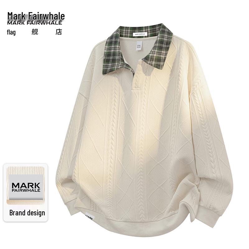 MARK FAIRWHALE Men s Casual Color-Block Long Sleeve Collared Sweatshirt 2XL