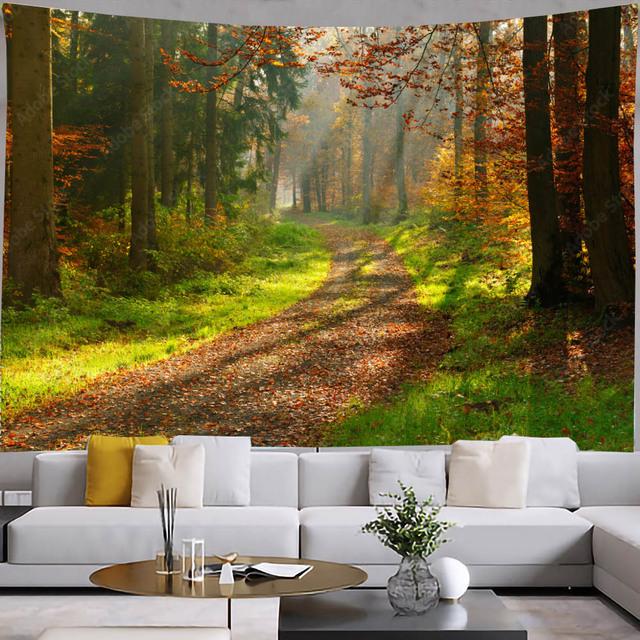 

Осенний лесной гобелен, настенный лиственный пейзаж, эстетический декор комнаты, психоделический богемный пейзаж, украшение для дома и спальни 95x73cm