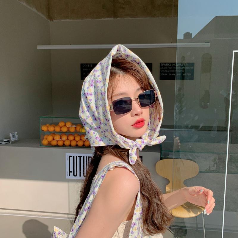 70*70cm Cotton And Linen Handkerchief Small Hair Scarf For Women Cute Plain Bag Scarfs Female Fashion Print Scarves For Women