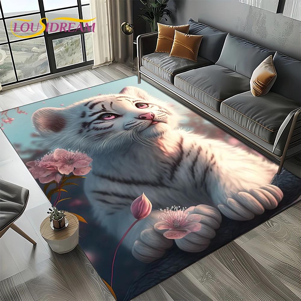 Fierce Tiger Lion Leopard Beast Animal Wildlife Cartoon Carpet Rug for Living Room Bedroom Sofa Decoration,Non-slip Floor Mat
