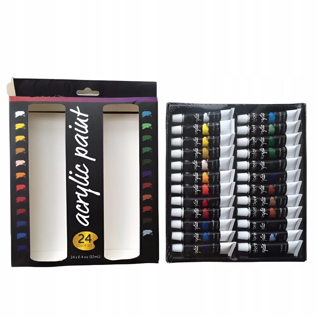Farby Akrylowe W Tubce Profesjonalne Komplet Zestaw Naj Kolory 24 X 12Ml