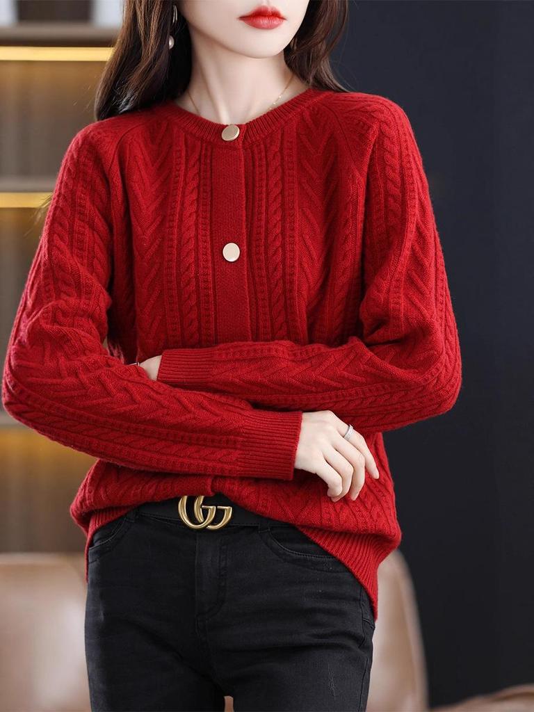 Damen Rundhals Verdickter Wollpullover - Herbst/Winter Koreanische Mode, Lockere Passform, Schlankmachende Lässige Strickware.