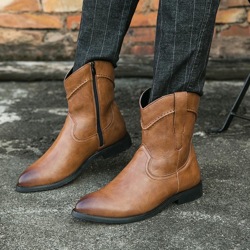 Fashion Fashionable Quality Leather Pointed Men Chelsea Boots Anti Slip and Wear-resistant Western Style Cowboy Boots Brand Casual Boots