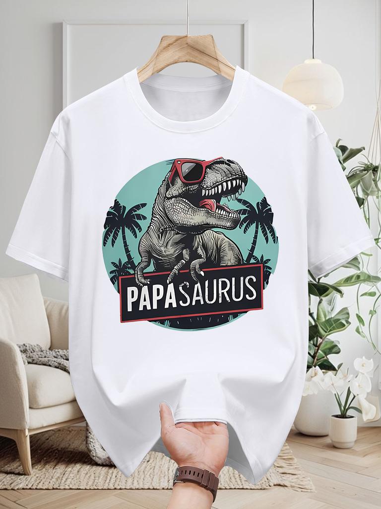 Popasarus Dinosaur Palm Tree Print 100 Cotton Men Woment Tshirt Summer Autumn Daily Outdoor Sports Casual Street Short Sleeve