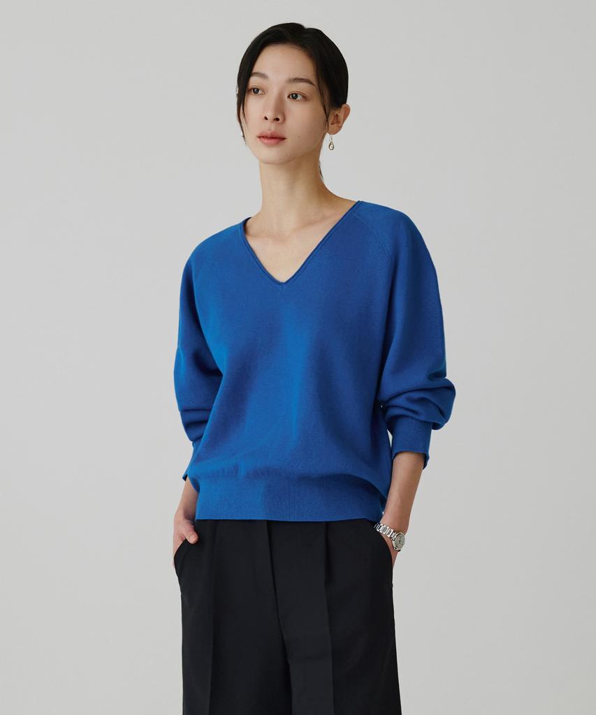 Siyajyu Sikn2181 Balloon V-Neck Loose Fit Knit_Blue