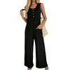 Women's Sleeveless Square-neck Jumpsuit with Wide-leg Pockets, Casual Summer Outfit