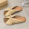 2025 summer new flat-bottomed soft-bottomed cool slippers women's summer wear one-word slippers fish mouth leather square head cool slippers