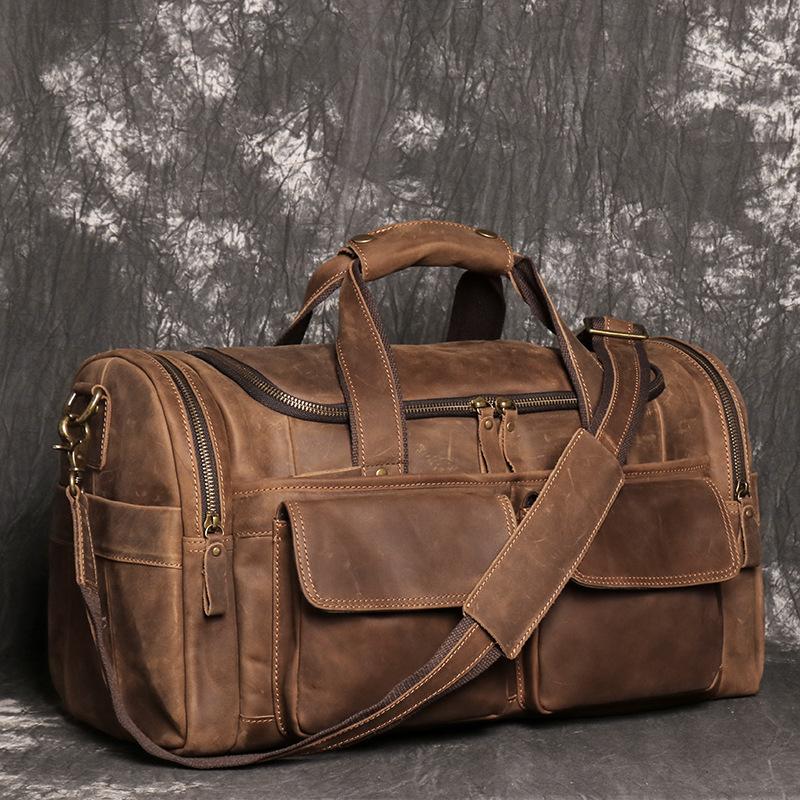 Bolso de Mano de Cuero Crazy Horse Bolso Cruzado de Hombro de Cuero Genuino Bolso de Viaje de Piel de Vaca para Viajes Cortos