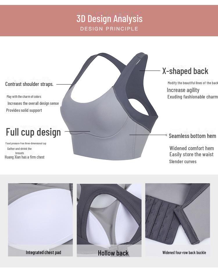 Women's Cross-Back Shockproof Sports Bra for Training, Running, Fitness, Yoga - One-Piece Gathered Design.