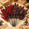 10pcs Ornaments Artificial Plants Pine Needles Red Fruits Christmas Tree Decorations  New Year
