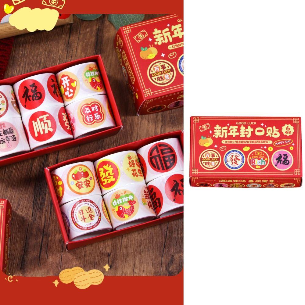 6Rolls Removable Chinese New Year Stickers Cute Colorful Patterns Lunar New Year Stickers Festive Design DIY