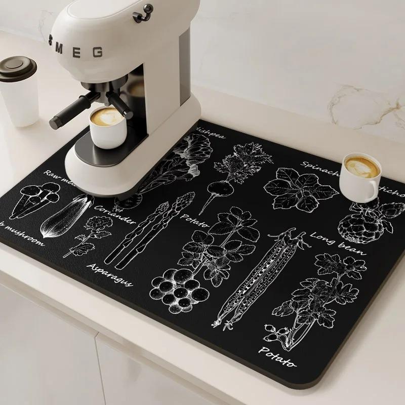 Large Coffee Machine Mat Absorbent Kitchen Dish Drying Mats Dry Drain Pad Tableware Non-slip Draining Placemat Home Decoration