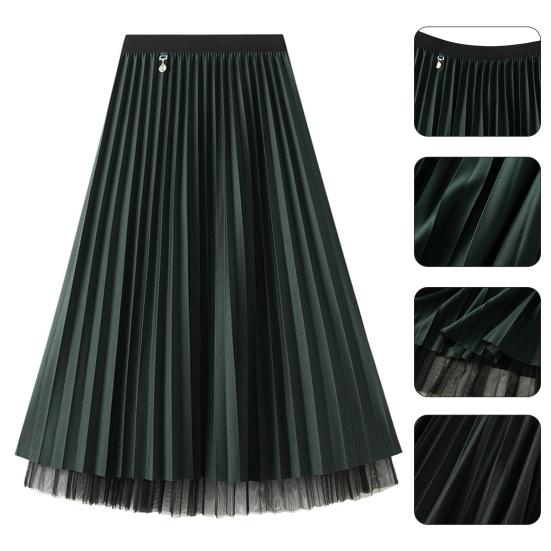Women Midi Skirt Elastic High Waist A-Line Skirt Solid Color Double Sided Reversible Design Autumn Winter Skirt