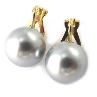 [M7058] - Gray 'Pearl' Gold Plated Clips - 12 Mm