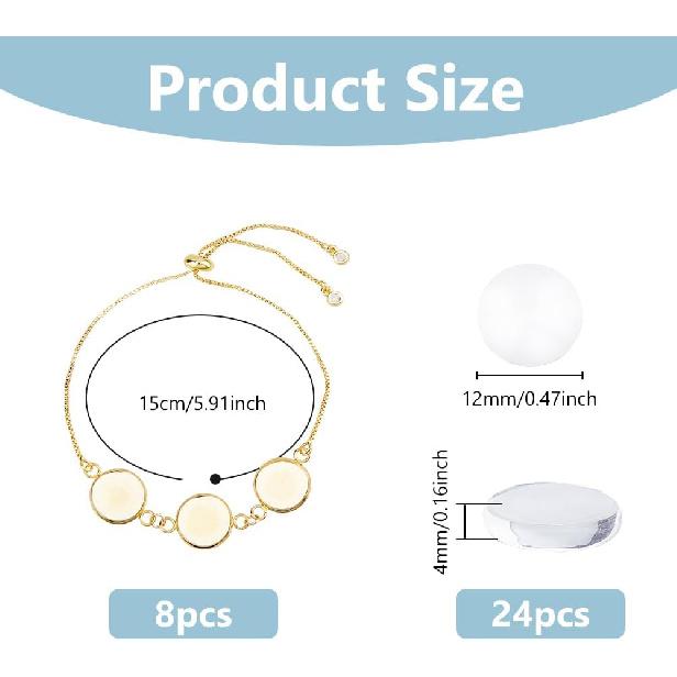 DICOSMETIC 8 Sets Armband Fassungen DIY Leere Armband Herstellungskit 12mm Edelstahl Tablett Armband Rohlinge Goldener Armreif Cabochon Tabletts mit