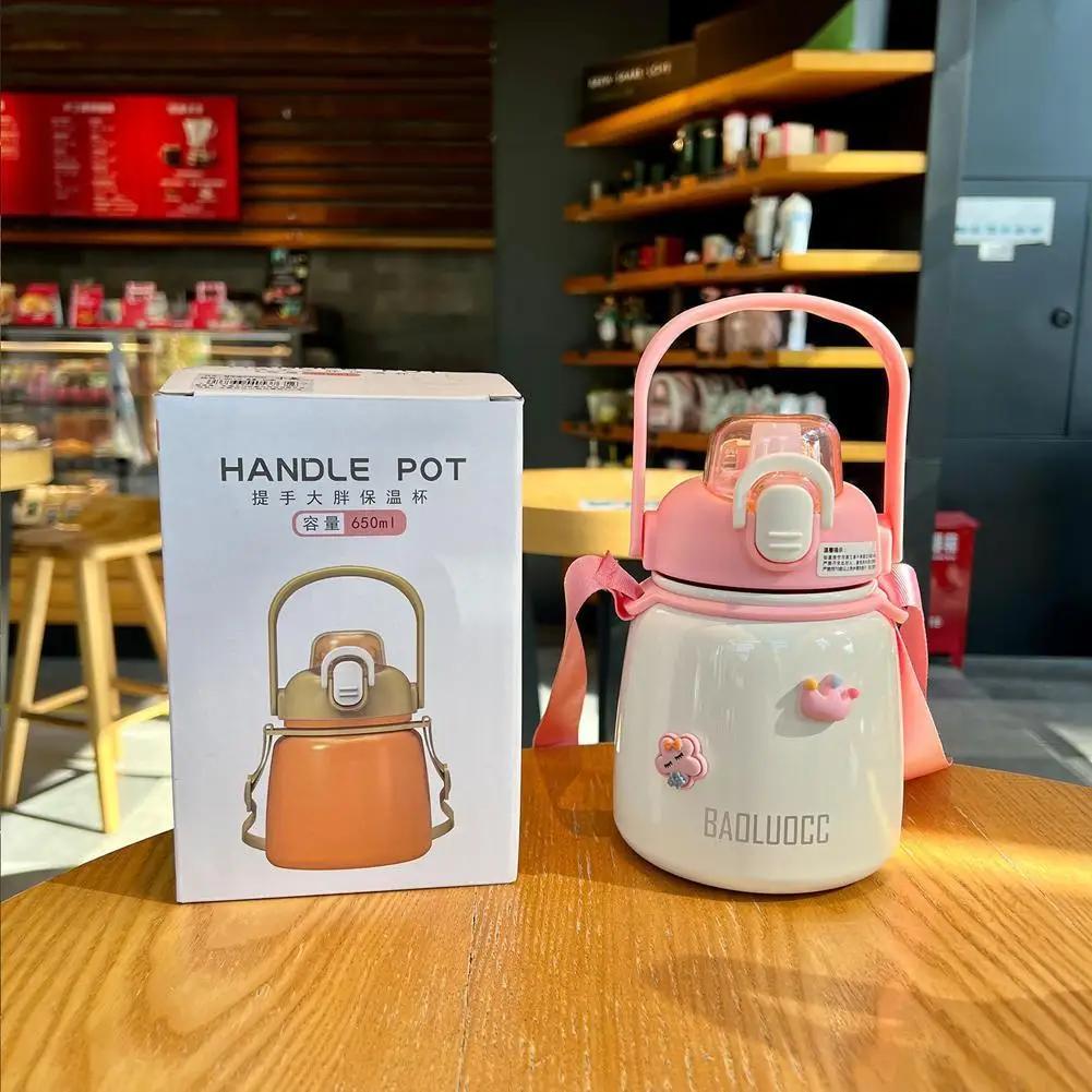 650ml Cute Insulated Bottle for Girls Cute Insulated Bottle for Kids Portable Large Capacity 304 Stainless Steel Insulated Mug