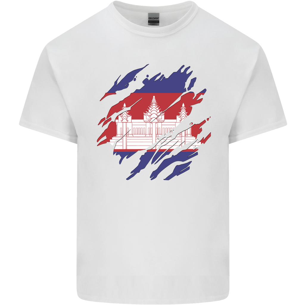 Torn Cambodia Flag Cambodian Day Football Unisexs Light Cotton TShirt