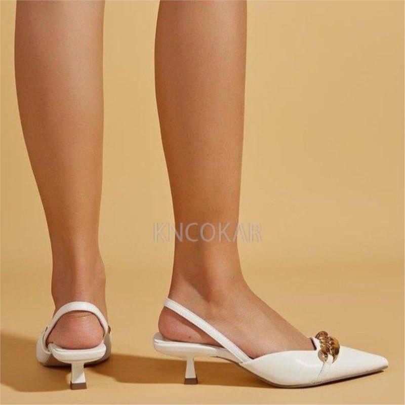 2025 Summer New Pointed Shallow Mouth Single Shoes Women Soft Leather Chain Boat Shoes Sexy Small Thin Heel Sandals