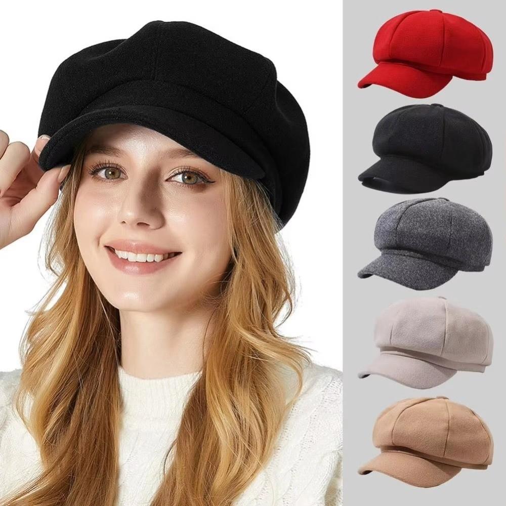 Solid Color Beret Hat Windproof Painter Caps Fashion Newsboy Hat Autumn Winter
