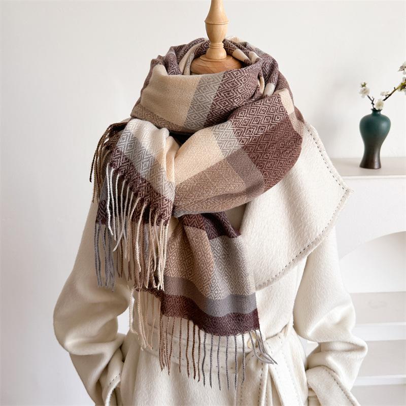 British Classic Australian Scarf - Vintage Striped Winter Warmth Windproof  Scarf for Men and Women,Tassel Edges, Soft Texture