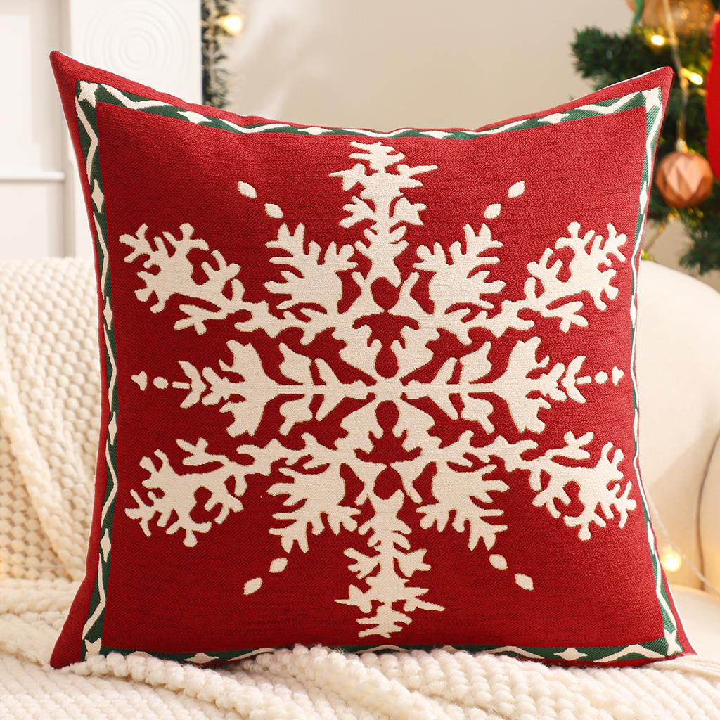 Jacquard Linen Throw Pillow Cover with Christmas Tree and Snowflake Design for Winter Holiday Decor in Farmhouse Living Room Sofa