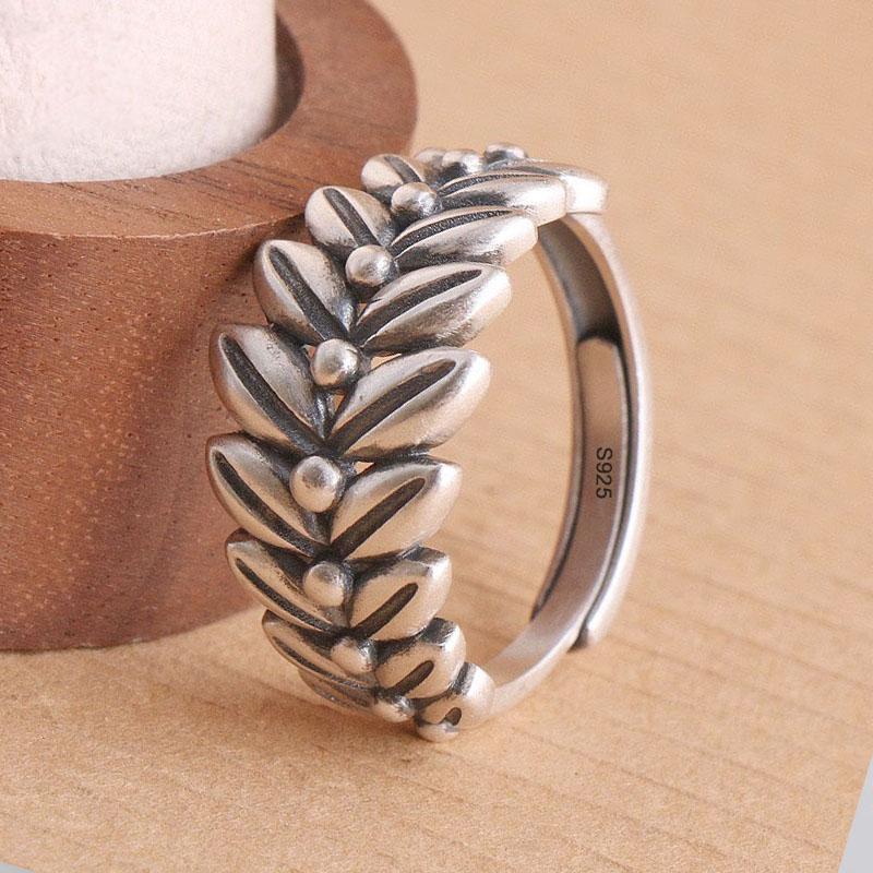 

925 Sterling Silver Rings For Women Geometric Fine Jewelry Finger Adjustable Vintage Wheat Pattern Ring For Party Birthday Gift resizable