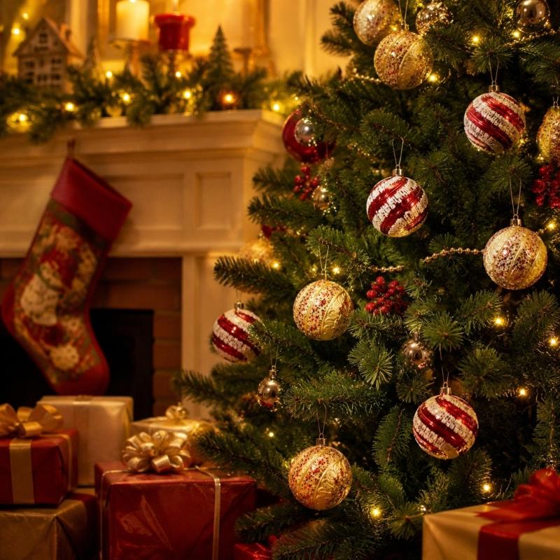 6 Christmas Baubles In a Single Package, PVC Holiday Decorations with Integrated Cords for Seasonal Display Placement