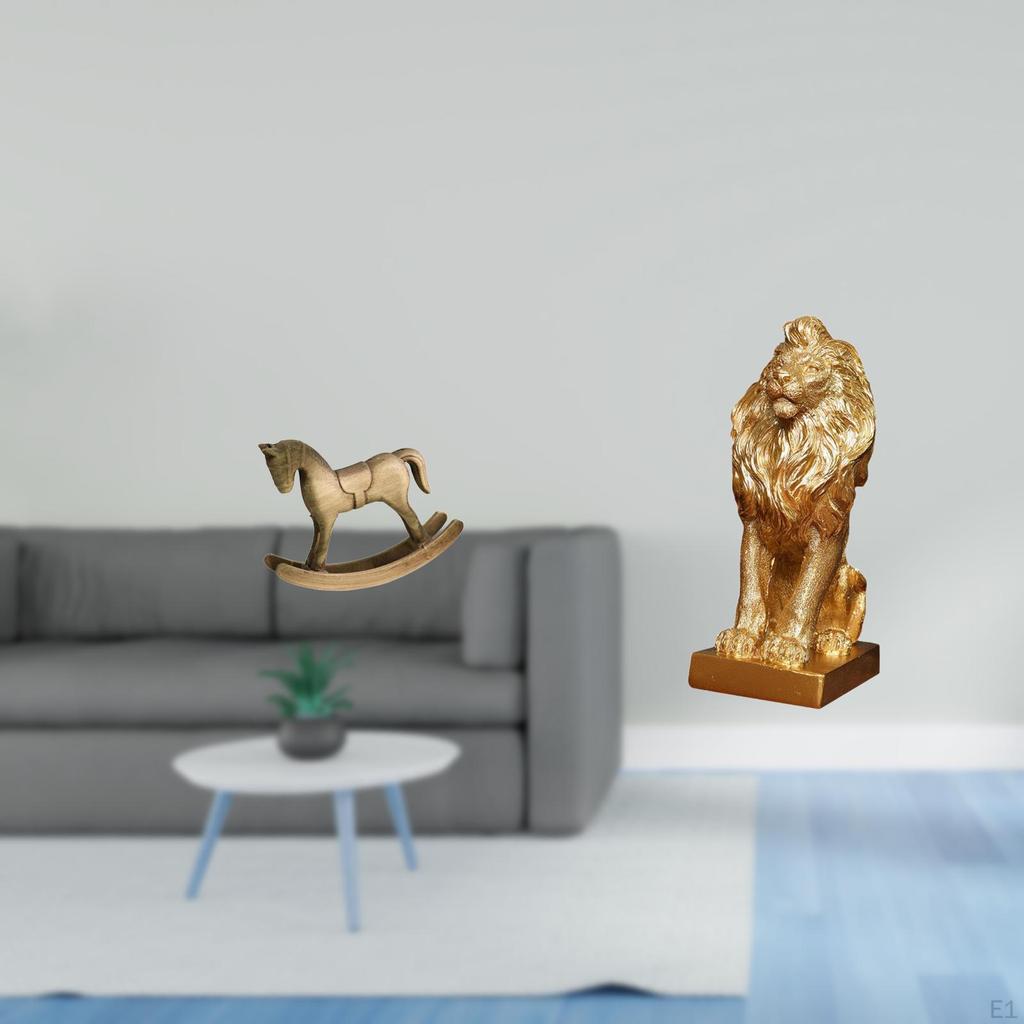 Rustic Lion Horse Figurine Sculpture Ornament for Home Decor Tabletop Cabinet TV Stand NightStand