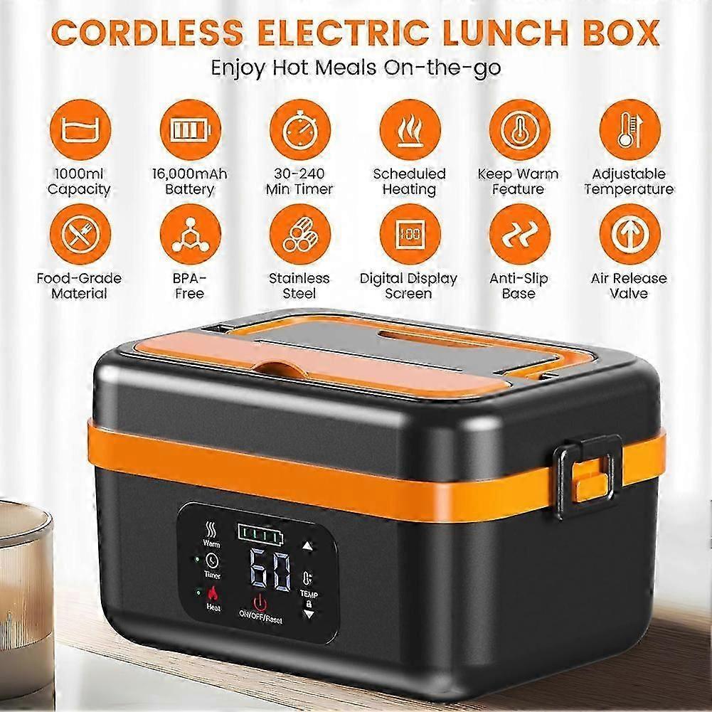 Cordless Electric Lunch Box,Rechargeable Self-Heating Food Warmer with 16000mAh Battery,for Work/Travel/Car/Office EU