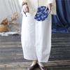 Johnature Women Vintage Patchwork Wide Leg Pants Elastic Waist White Trousers Autumn Pockets Women Long Pants